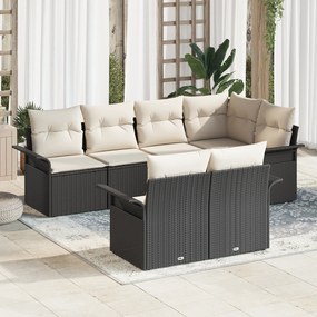 Conjunto de Sofá de Jardim vidaXL de 7 Peças com Almofadas Preto Vime