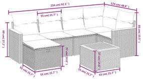 7 pcs conjunto de sofás p/ jardim c/ almofadões vime PE preto