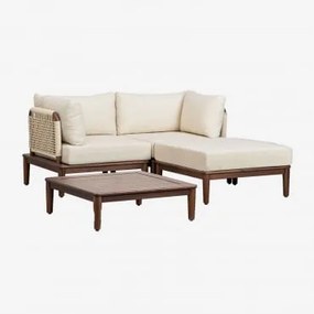 Conjunto De Jardim Com Sofá Modular De 2 Peças Com 2 Cadeirões De Canto, Mesa De Centro E Puff Em Acácia Giulia Crema - Sklum