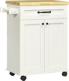 HOMCOM Carrinho de Cozinha com Rodas 1 Gaveta Armário e Suporte para Toalhas 68x40x83,5 cm Branco | Aosom Portugal