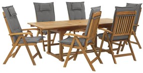 Conjunto de jardim em madeira de acácia mesa e 6 cadeiras com almofadas cinzento grafite JAVA Beliani