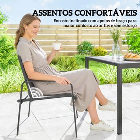 Conjunto de Mesa e Cadeiras de Jardim de 7 Peças com Mesa com Efeito Madeira e 6 Cadeiras com Assento Respirável Preto