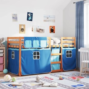 vidaXL Beliche com cortinas 90x200 cm madeira de pinho maciça azul