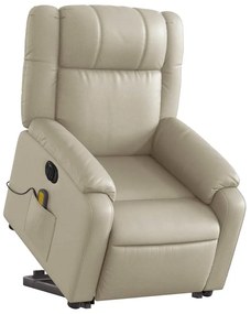 Poltrona reclinável elevatória elétrica couro artificial creme