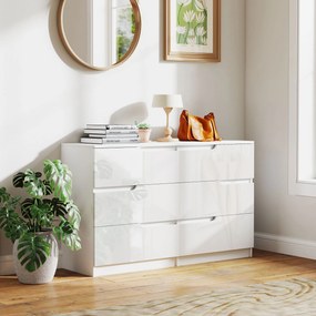 Cómoda com 6 Gavetas Cómoda de Dormitório Moderna com Sistema Anti-Tombo 120x40x75 cm Branco
