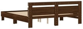 Estrutura cama cabeceira/luzes LED 160x200 cm carvalho castanho