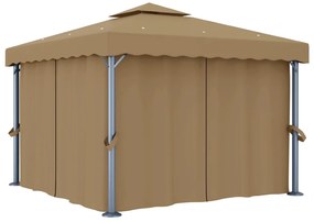 Gazebo com cortina 3x3 m alumínio cinzento-acastanhado