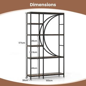 Estante de 6 níveis 100 x 30 x 177 cm com prateleiras de armazenamento abertas preto e castanho