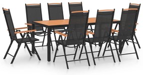 9 pcs conjunto de jantar para jardim alumínio preto