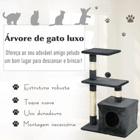 Arranhador para Gatos 50x30x81,5 cm Centro de Atividades para Gatos com Poste de Sisal Plataformas e Caverna Cinza