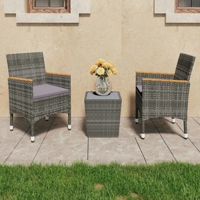 vidaXL 3 pcs conjunto de bistrô vime PE e vidro temperado cinzento