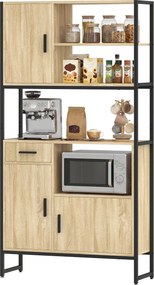 Armário de Cozinha Alto, 90 x 30 x 170 cm, 3 Portas com Fecho Suave, cor Natural