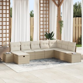 Conjunto de Sofá de Jardim de 8 Peças com Almofadas Bege Polirattan