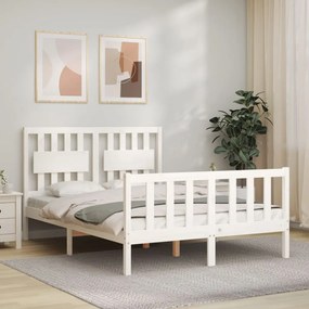 Estrutura de cama com cabeceira 140x190cm madeira maciça branco