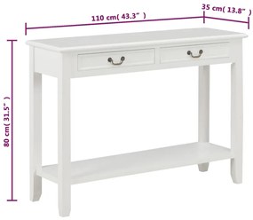 Mesa consola 110x35x80 cm madeira branco