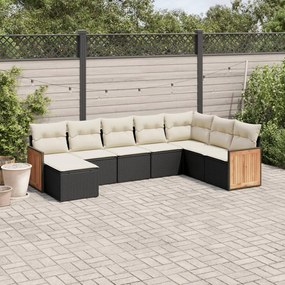 8 pcs conjunto sofás de jardim com almofadões vime PE preto