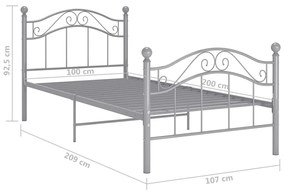 Estrutura de cama 100x200 cm metal cinzento