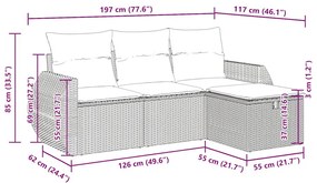 4 pcs conjunto de sofás para jardim c/ almofadões vime PE bege