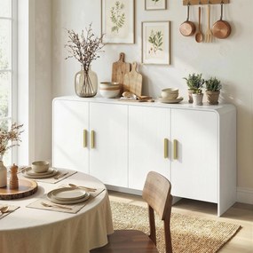 Aparador de Cozinha com 4 Prateleiras 4 Portas com Fecho Suave Móvel para TV de 72 Polegadas 152x40x80 cm Branco
