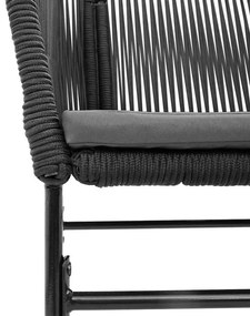 Conjunto de jantar jardim 5 peças almofadas vidro vime PE preto