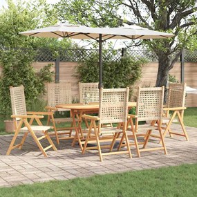 vidaXL Conjunto de Jantar de 7 Peças em Bege, com Madeira Maciça de Acácia e Rattan Sintético