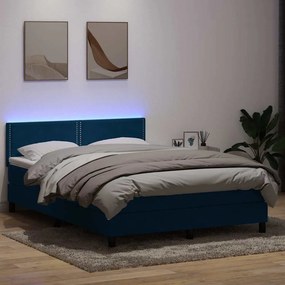 vidaXL Cama box spring c/ colchão e LED 160x220 cm veludo azul-escuro