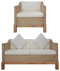 vidaXL 2 pcs conjunto de sofás com almofadões vime natural