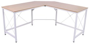 HOMCOM Secretária em Forma de L Secretária para Escritório com Estrutura de Metal Secretária de Canto 150x150x76 cm Branco e Madeira