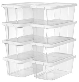 Caixas transparentes para sapatos empilháveis com tampa, conjunto de 8. | SONGMICS | 35 x 20 x 12,5 cm | branco | LSP11WT.