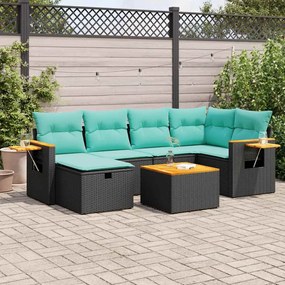 vidaXL 7 pcs conjunto de sofás p/ jardim c/ almofadões vime PE preto