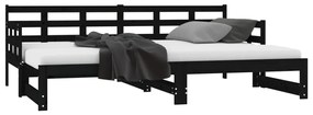 Sofá-cama de puxar pinho maciço preto 2x(80x200) cm