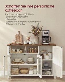 Armário de cozinha 33 x 110 x 75 cm com 3 portas em castanho mel e branco vintage