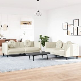 2 pcs conjunto de sofás com almofadas veludo cor creme