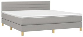 Cama box spring c/ colchão e LED 160x200 cm tecido cinza-claro