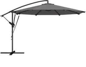 Outsunny Chapéu de Sol Excêntrico Ø300 cm com Base Cruzada Manivela Capa Protetora e Cordas de Vento Cinza Escuro | Aosom Portugal