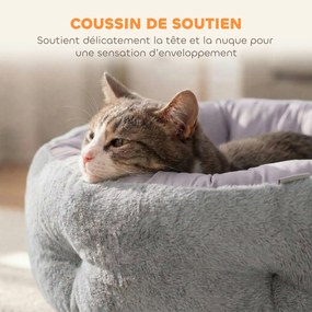 Cama reversível para gatos 62 C x 62 L x 21 A cm, cama para gatos de interior e cães de pequeno porte, cama redonda com rebordo de apoio, cinzento cla