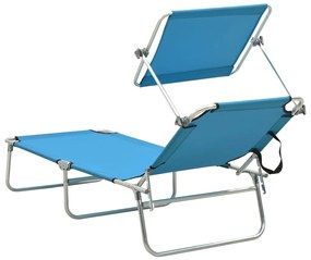 Espreguiçadeira dobrável com toldo aço turquesa e azul
