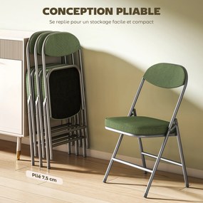 Conjunto de 4 cadeiras dobráveis (MESA NÃO INCLUIDA), cadeiras de jantar portáteis com assentos e encostos estofados em veludo canelado verde