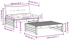 2pcs conj. lounge jardim+almofadões madeira maciça castanho-mel