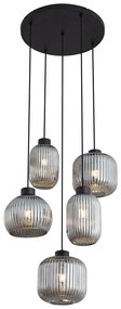 Candeeiro suspenso de design preto com vidro fumado 5-luzes - Ana Design