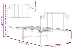 Estrutura de cama com cabeceira e pés 75x190 cm metal preto