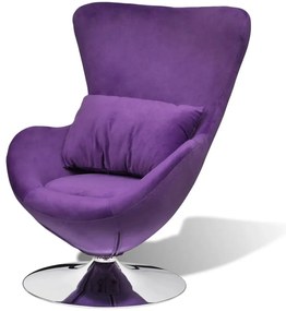 Cadeira giratória em forma de ovo c/ almofadão veludo roxo