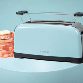 Torradeira vertical Toastin' time 850 Blue Long de aço com ranhura longa e suporte para pãezinhos