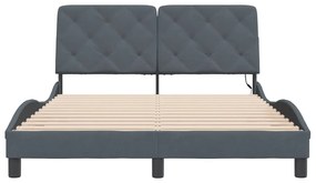 Estrutura de cama c/ luzes LED 140x200cm veludo cinzento-escuro