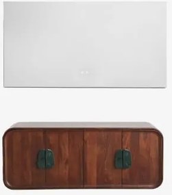 Conjunto De Móvel De Casa De Banho Dupla Suspensa 130x45 Cm Em Madeira De Manga E Pedra Natural Kivalina Mármore Verde Udaipur - Madeira - Sklum