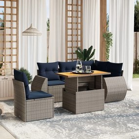 vidaXL 6 pcs conjunto sofás p/ jardim c/ almofadões vime PE cinzento