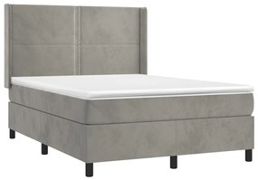 Cama box spring c/ colchão/LED 140x200 cm veludo cinzento-claro