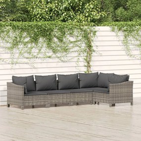 5 pcs conjunto lounge de jardim c/ almofadões vime PE cinzento