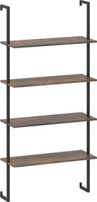 Estante flutuante de parede 76 x 30 x 163 cm com 4 níveis, estrutura metálica e escada de madeira, estilo industrial moderno, cor café