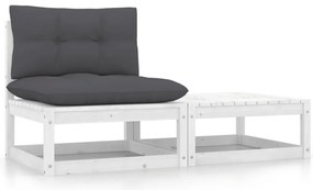 2 pcs conj. lounge de jardim c/ almofadões pinho maciço branco